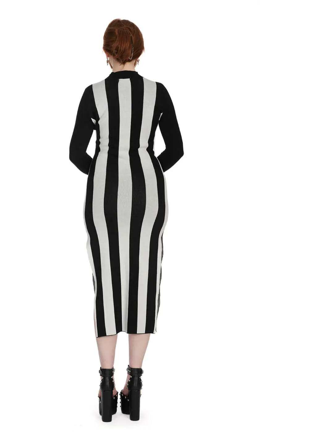 Banned Alternative Beautiful Blues Stripe Knit Dress Black White