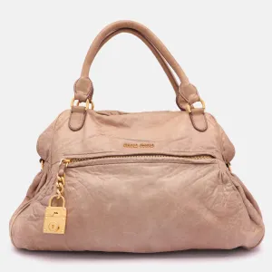 Beige Leather Lily Distressed Satchel