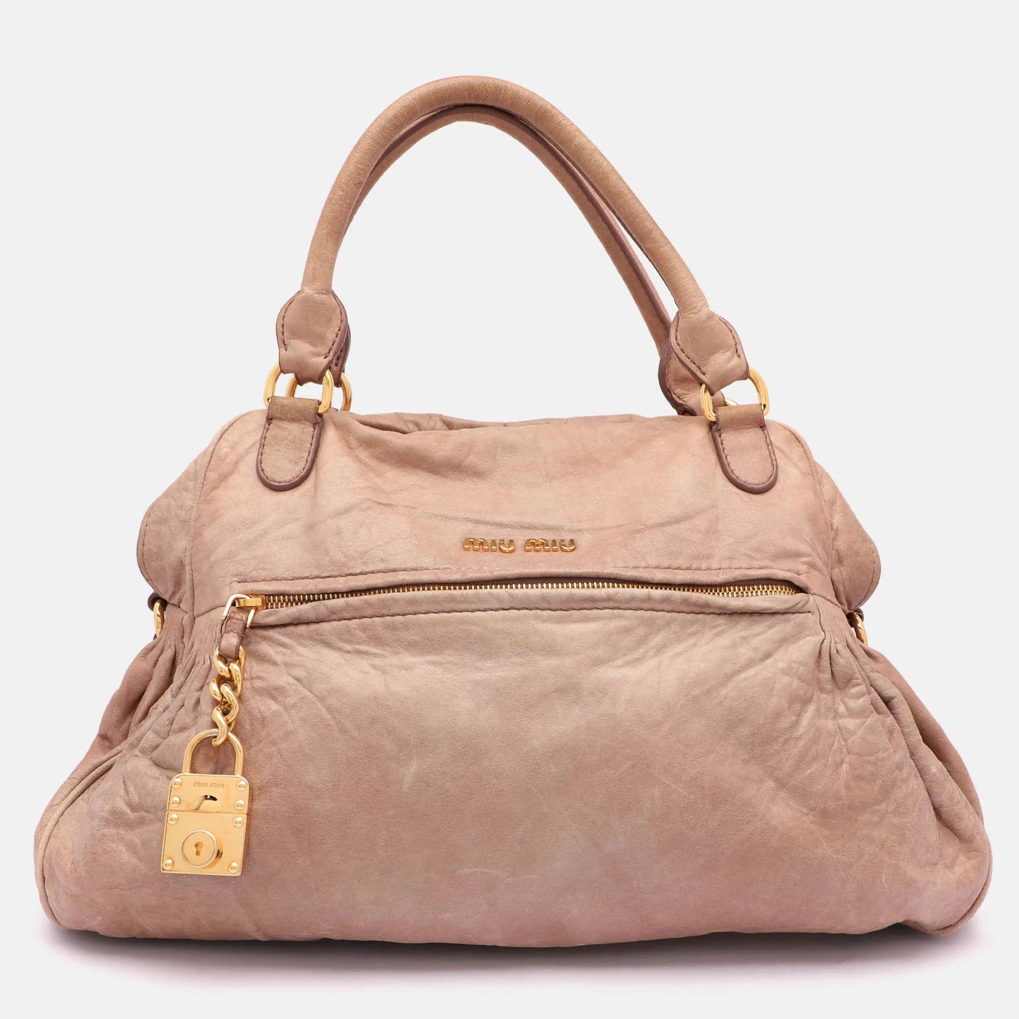 Beige Leather Lily Distressed Satchel