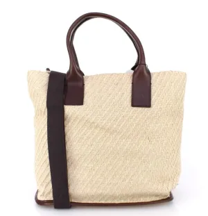 Beige leather travel tote bag