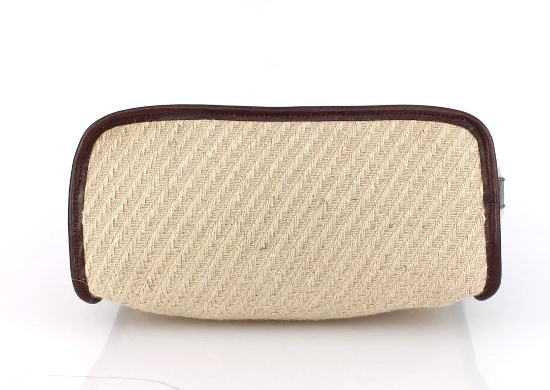 Beige leather travel tote bag