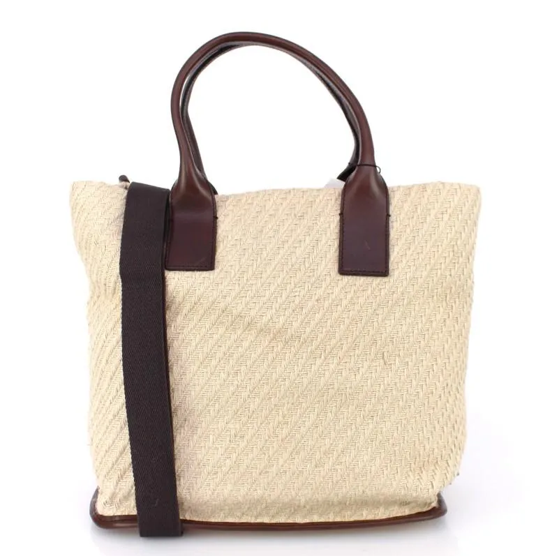 Beige leather travel tote bag