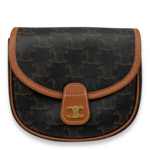 Besace Crossbody Bag Mini Brown in Coated Canvas, Gold hardware