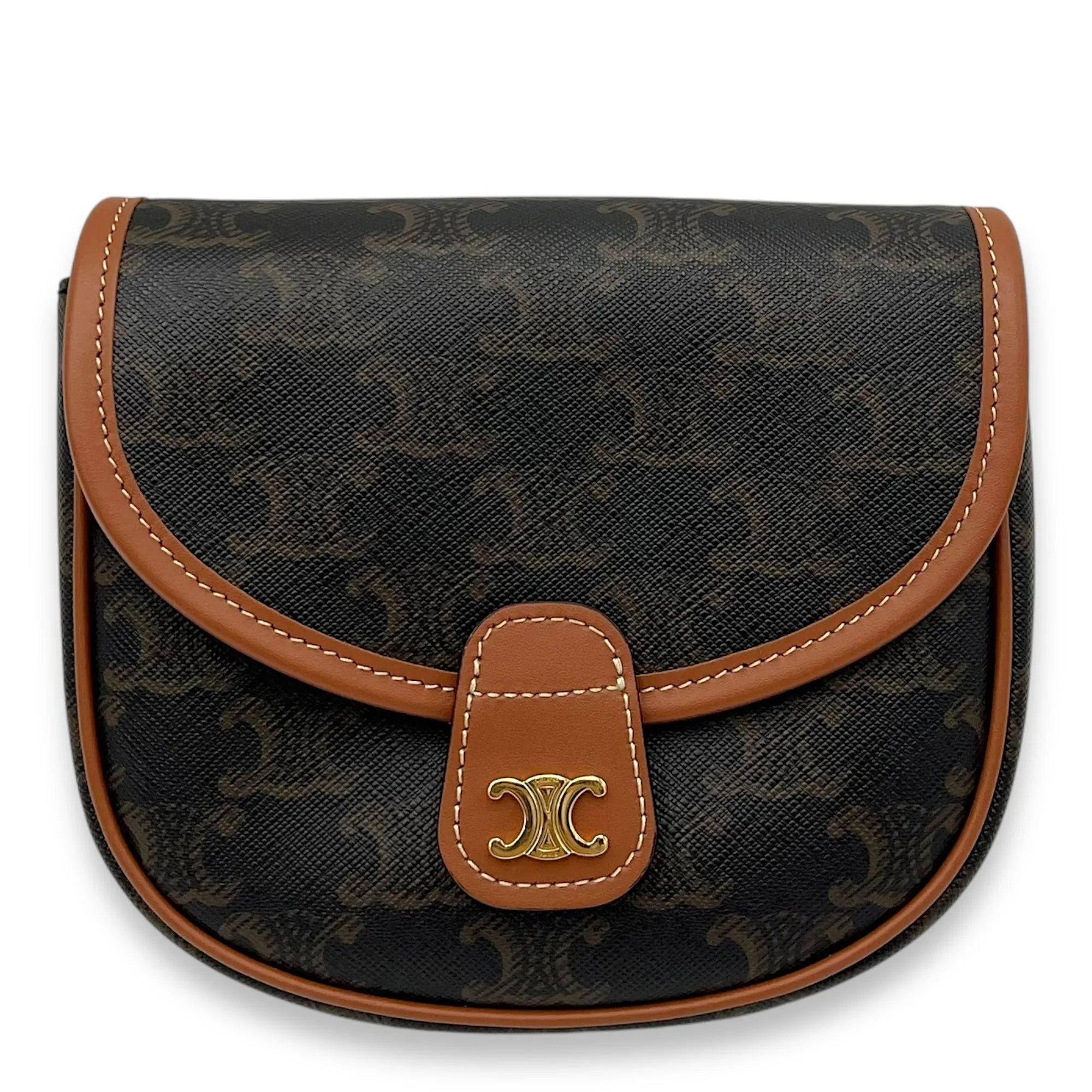 Besace Crossbody Bag Mini Brown in Coated Canvas, Gold hardware