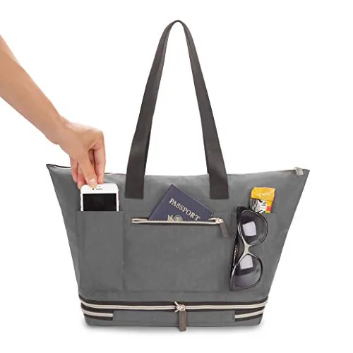 biaggi ZipSak Boost Convertible Carryall - TSA Approved, Durable Travel Tote, Gym, and Weekender Bag for Women - (Grey)