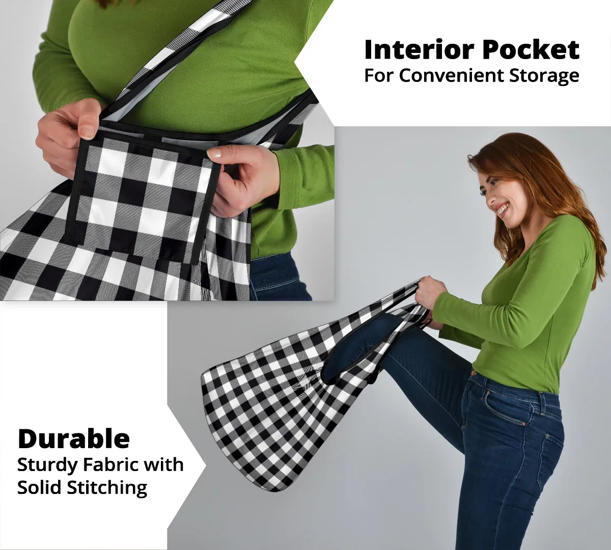 Black and White Buffalo Plaid Grocery Bags Pack of 3