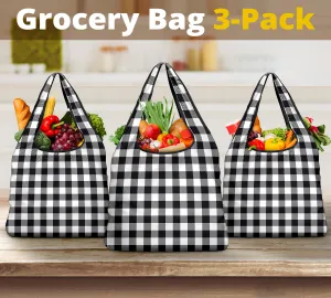Black and White Buffalo Plaid Grocery Bags Pack of 3