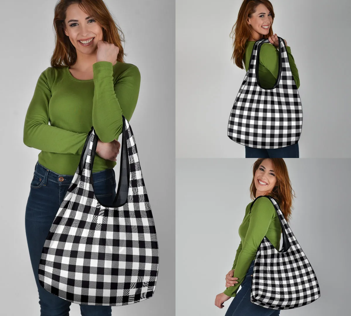 Black and White Buffalo Plaid Grocery Bags Pack of 3