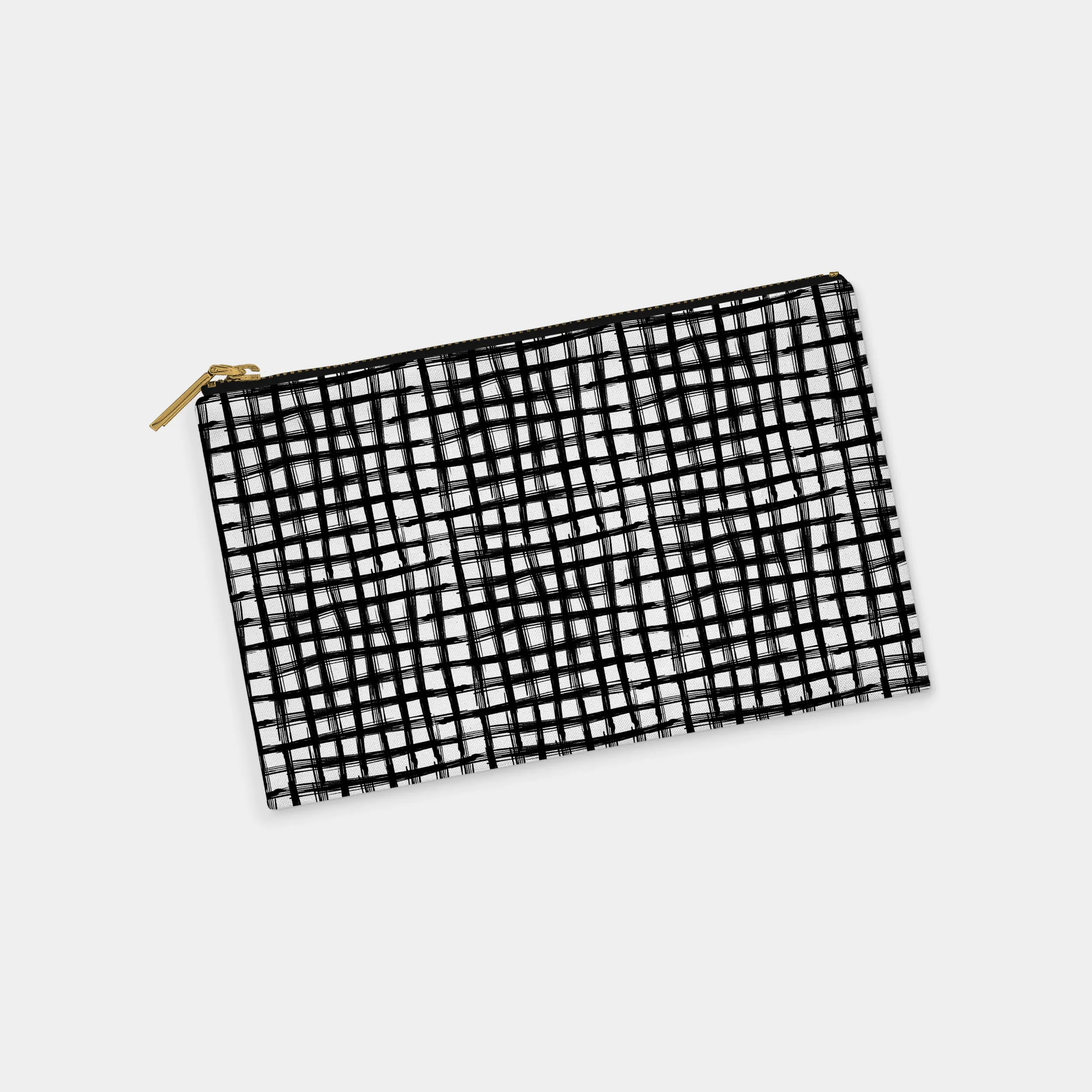 Black Brushstroke Plaid Personalized Zipper Pouch