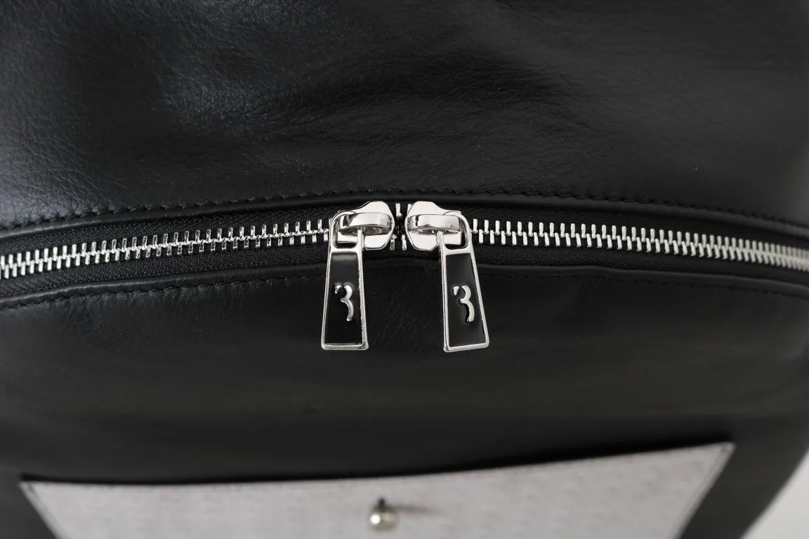 Black Gray Leather Backpack Bag