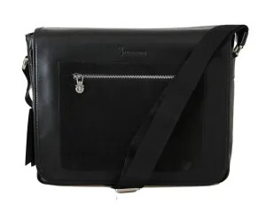 Black Leather Messenger Shoulder Bag
