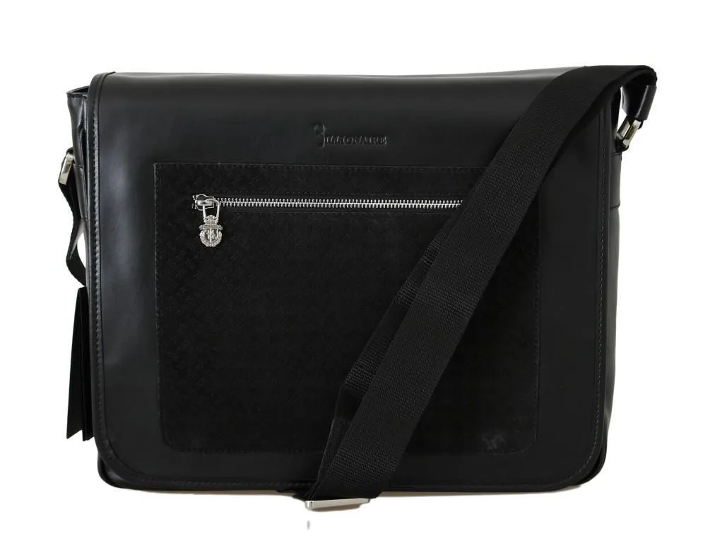 Black Leather Messenger Shoulder Bag