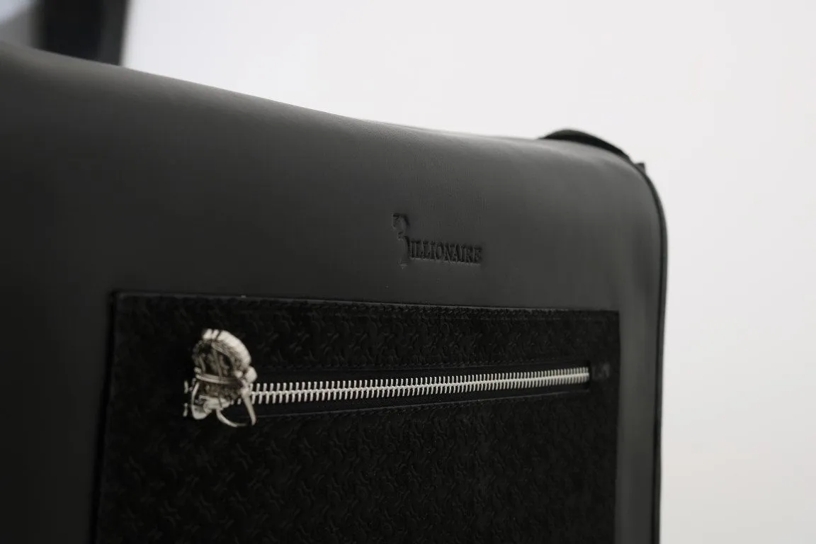 Black Leather Messenger Shoulder Bag