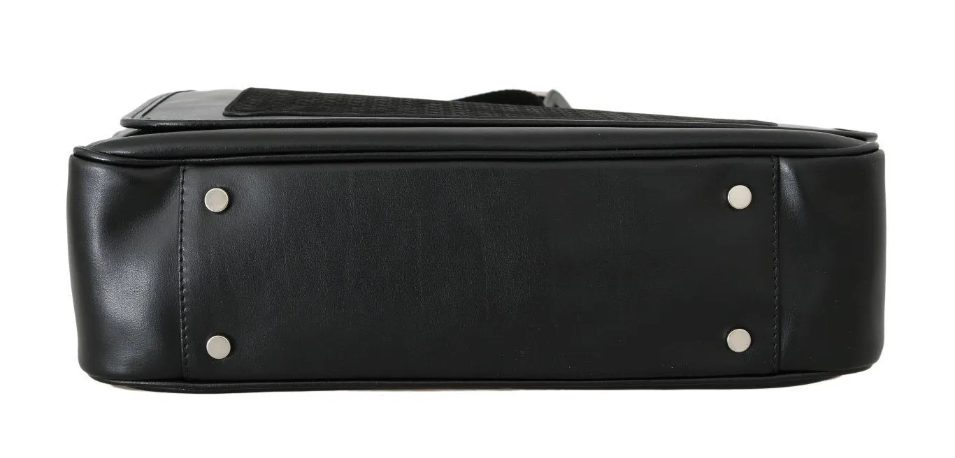 Black Leather Messenger Shoulder Bag