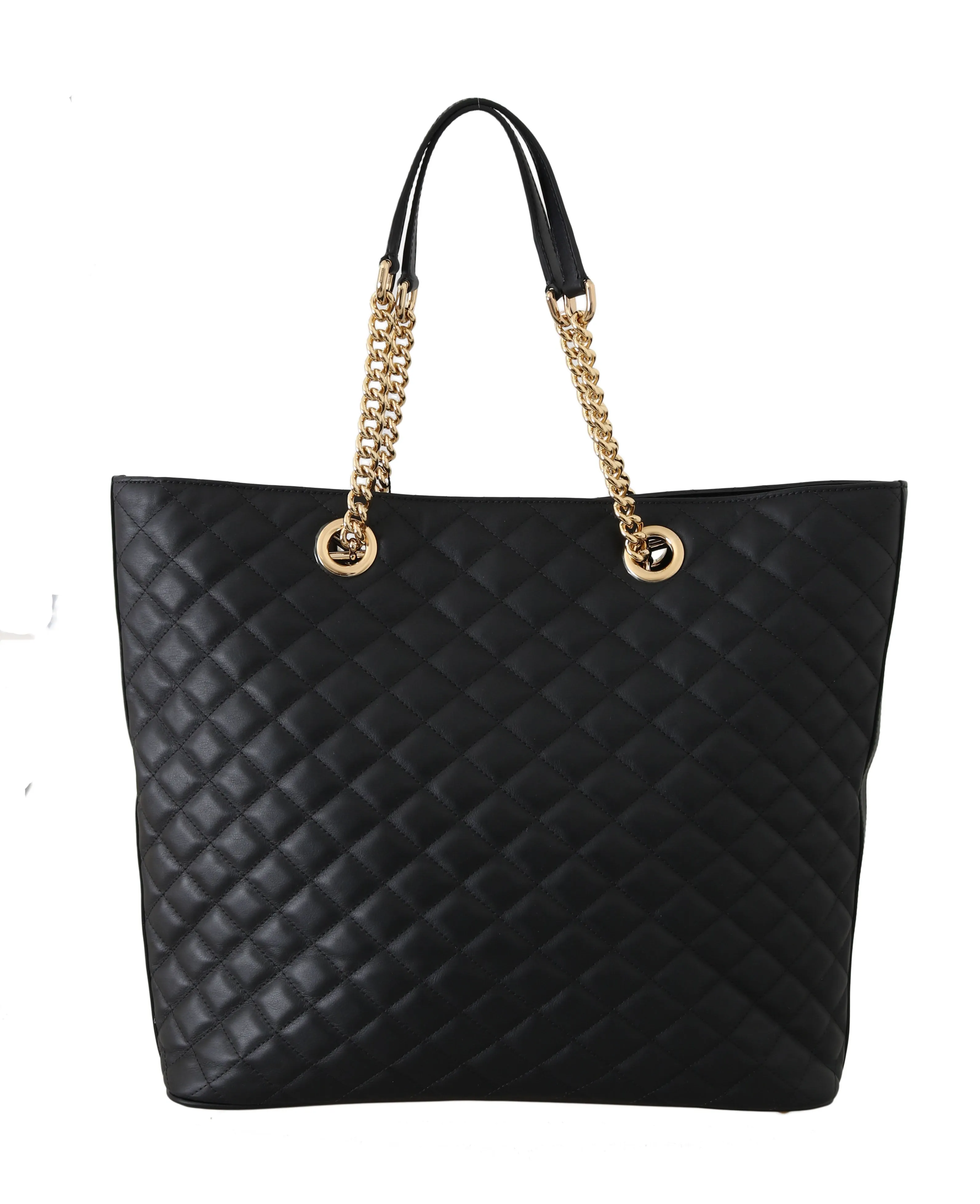 Black Quilted Leather Hand Shopping Tote Purse