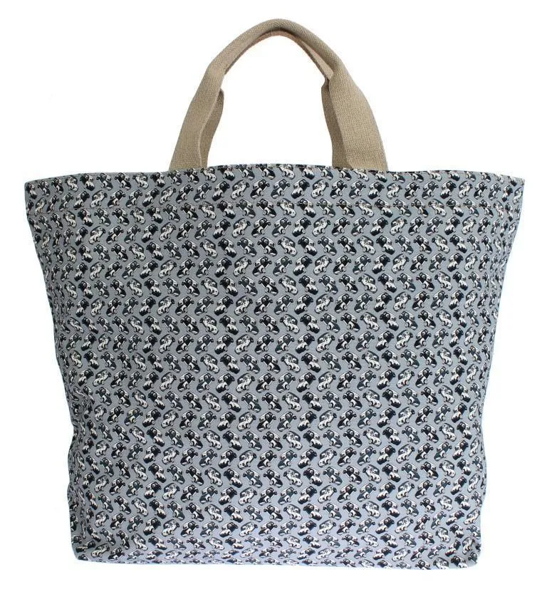 Blue Car Print Cotton Denim Hand Shopping Bag