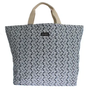 Blue Car Print Cotton Denim Hand Shopping Bag