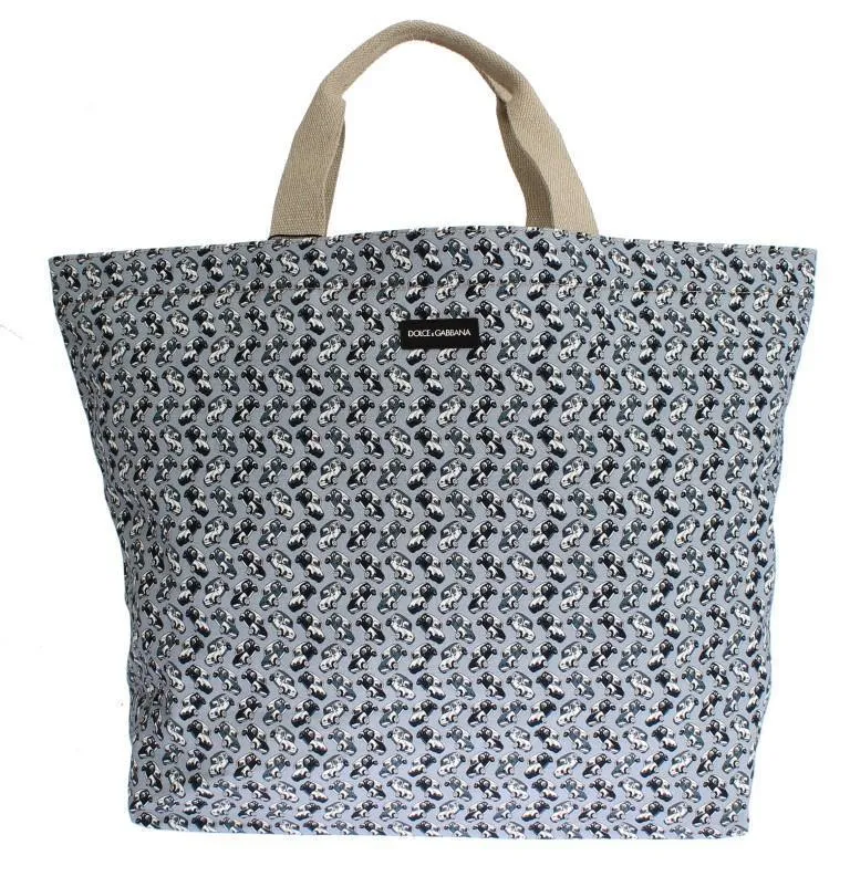 Blue Car Print Cotton Denim Hand Shopping Bag
