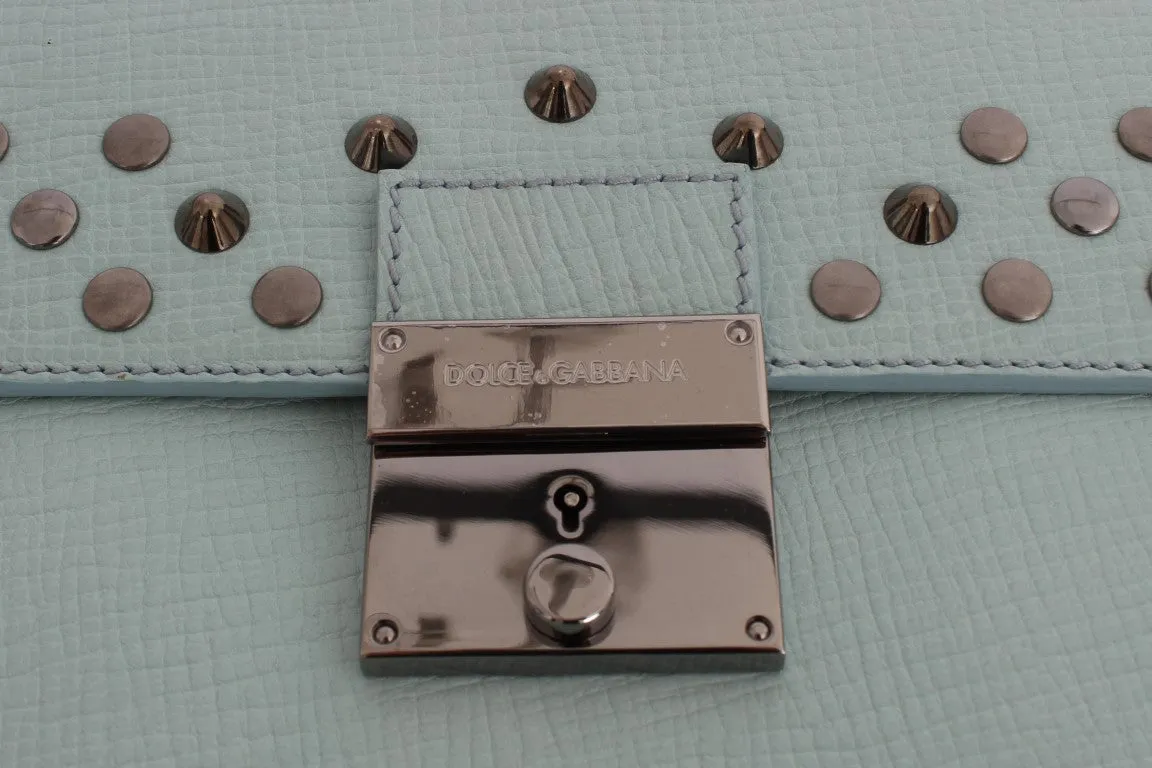 Blue Leather Studded Document Portfolio Briefcase Bag