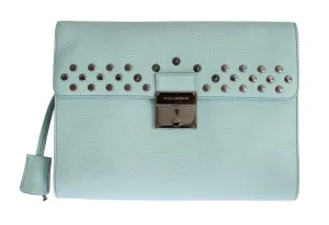 Blue Leather Studded Document Portfolio Briefcase Bag