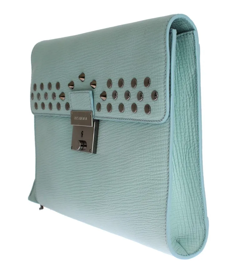 Blue Leather Studded Document Portfolio Briefcase Bag