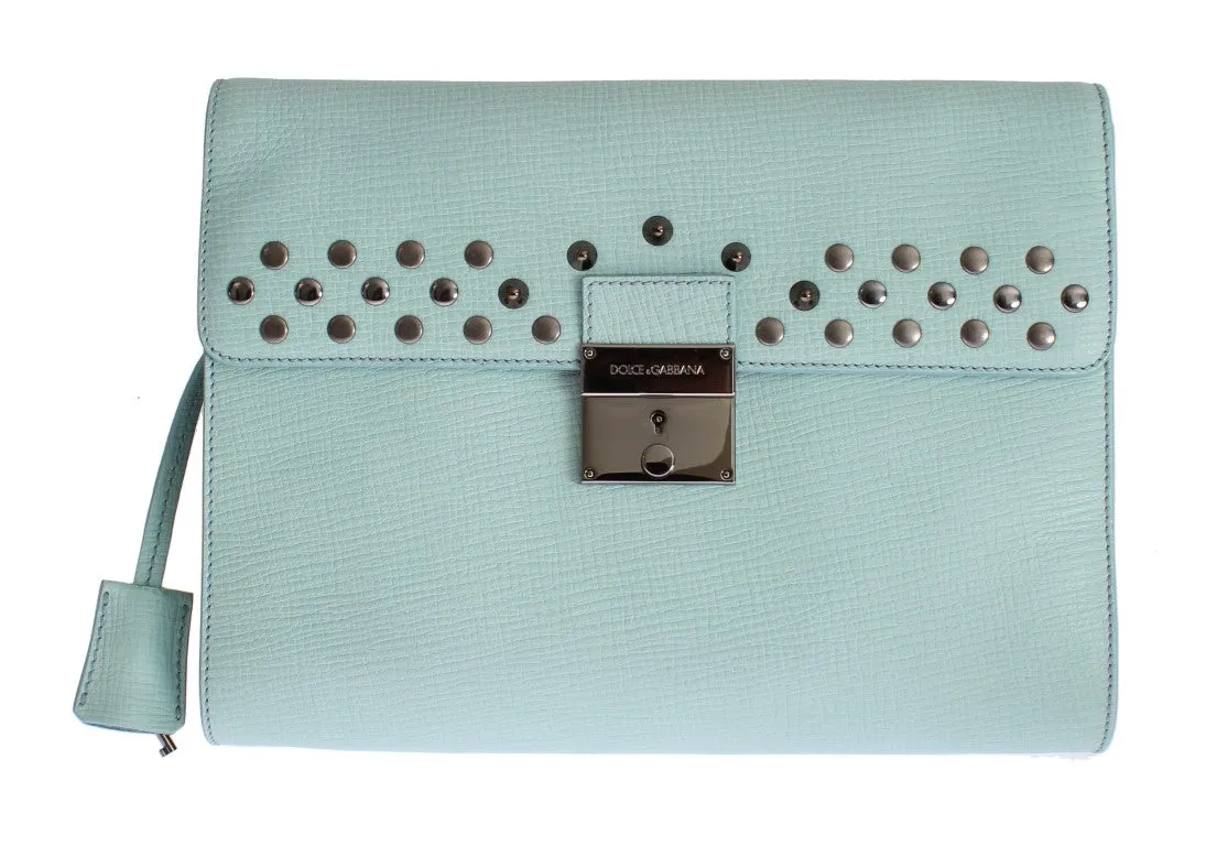 Blue Leather Studded Document Portfolio Briefcase Bag