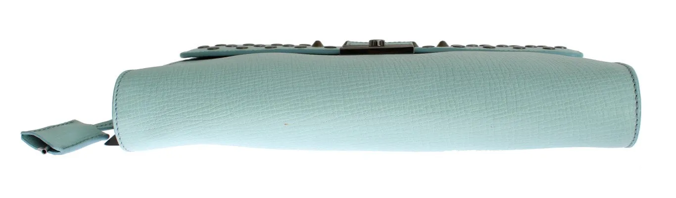Blue Leather Studded Document Portfolio Briefcase Bag