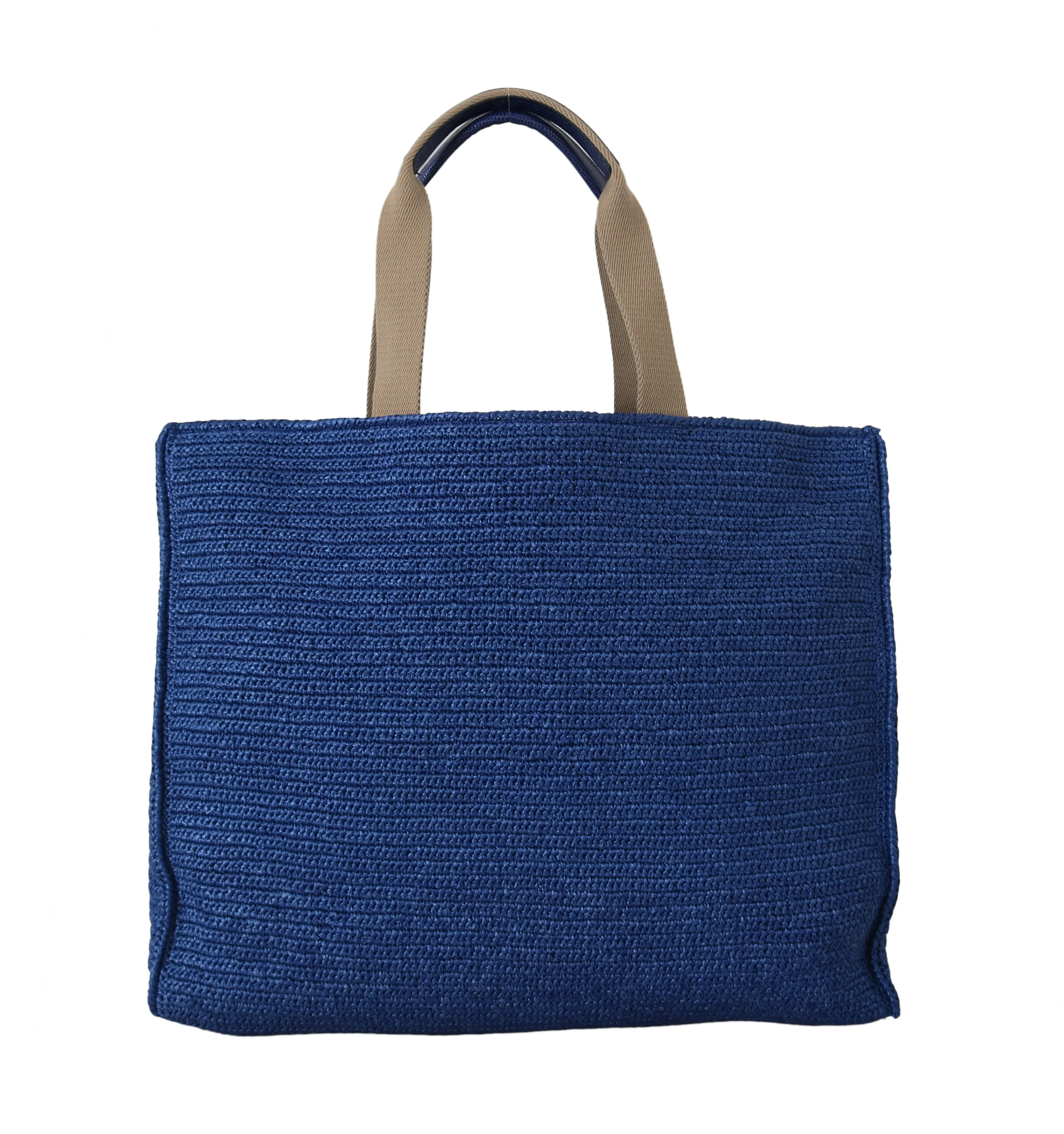Blue Majolica Raffia Crystal Shopping Tote Purse