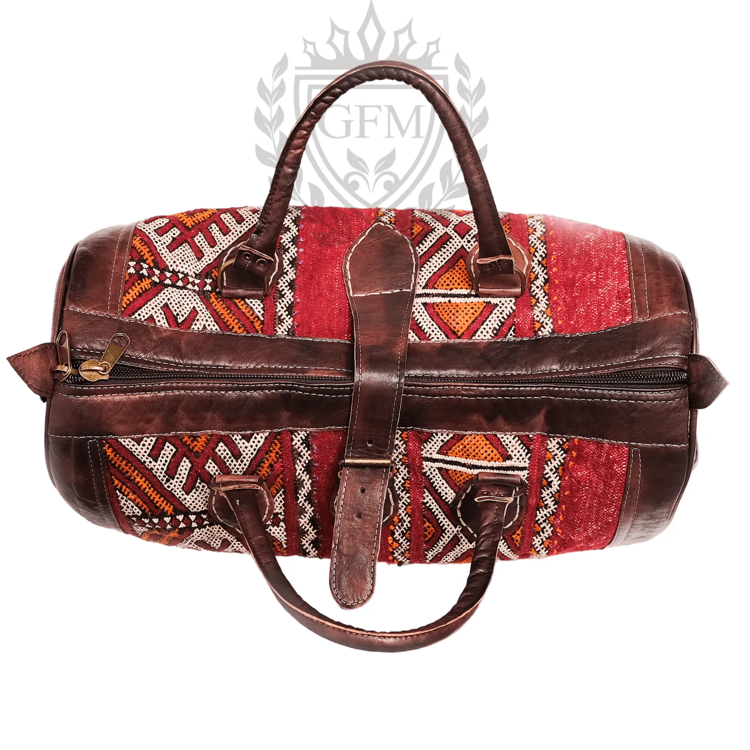 Boho Moroccan Leather Travel Bag – Kilim Rug Weekend Luggage