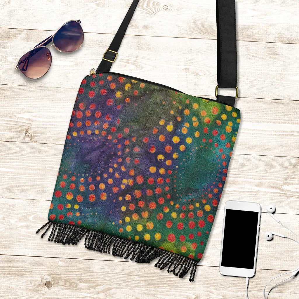 Bright Colors Rainbow Batik Boho Bag Shoulder Strap Crossbody Bag Purse Canvas