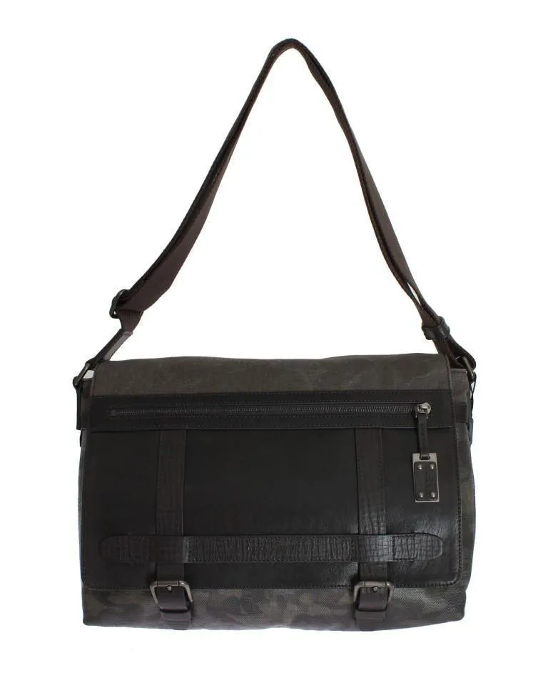 Brown Leather Military Camouflage Messenger Bag