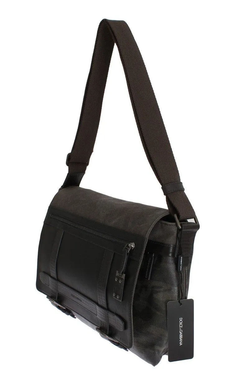 Brown Leather Military Camouflage Messenger Bag