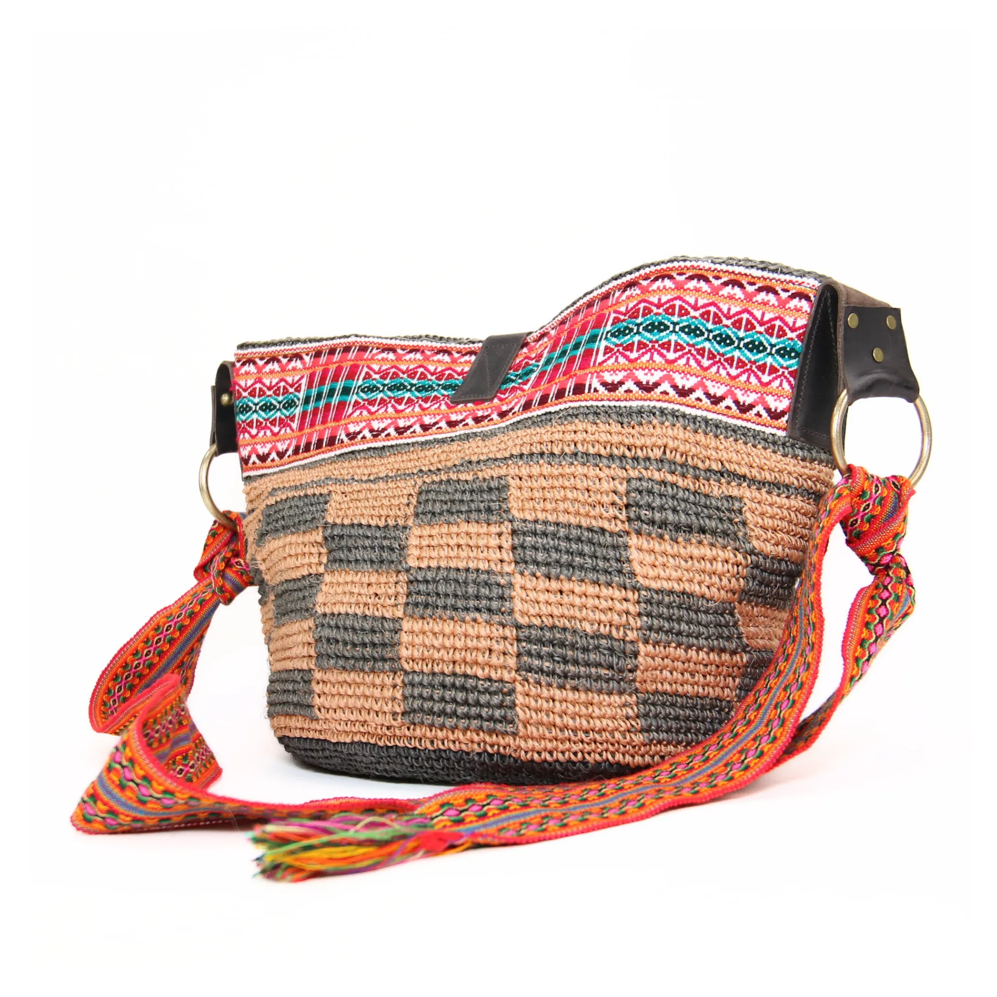 Brown Square Shaped Ethnic Bag Handwoven Bag