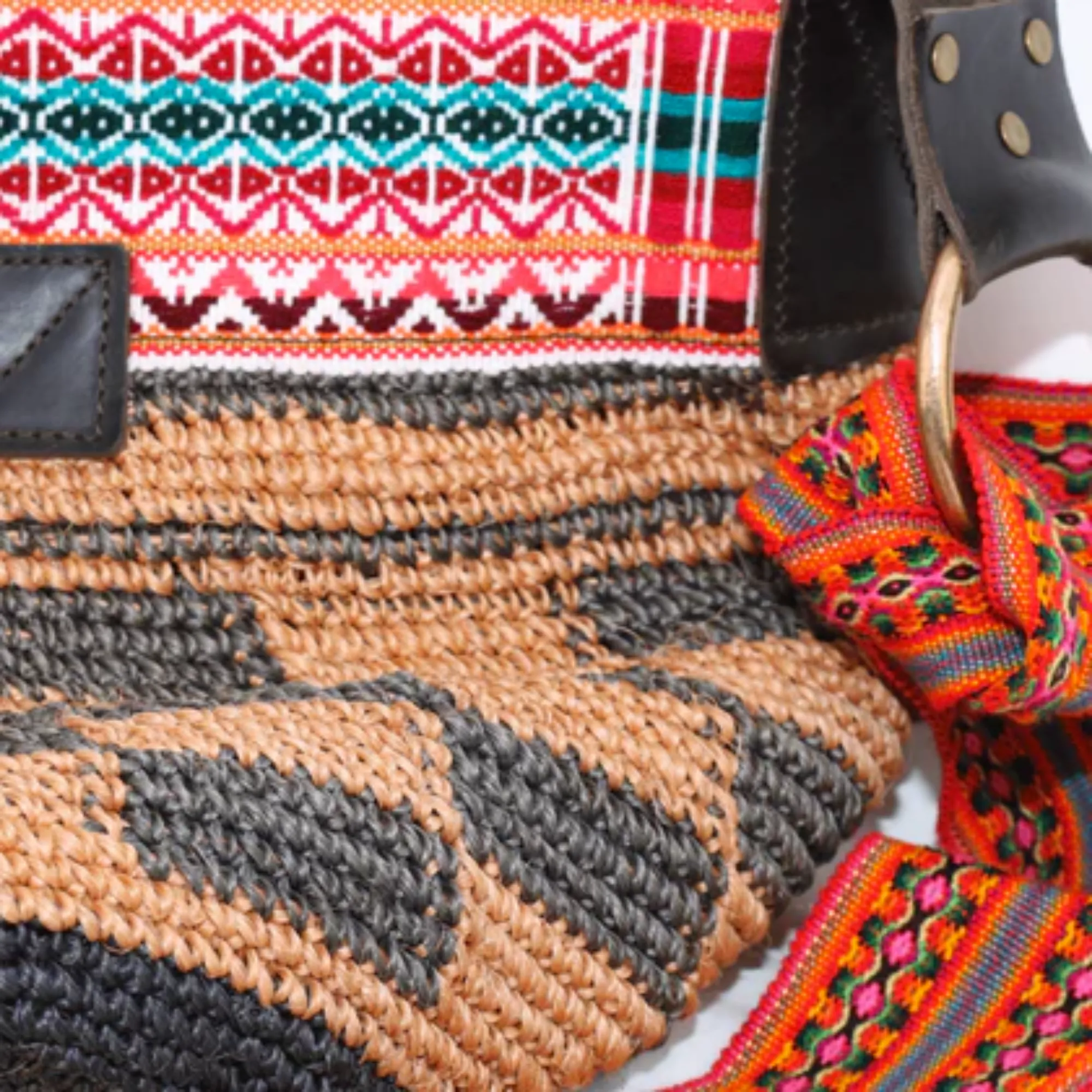 Brown Square Shaped Ethnic Bag Handwoven Bag