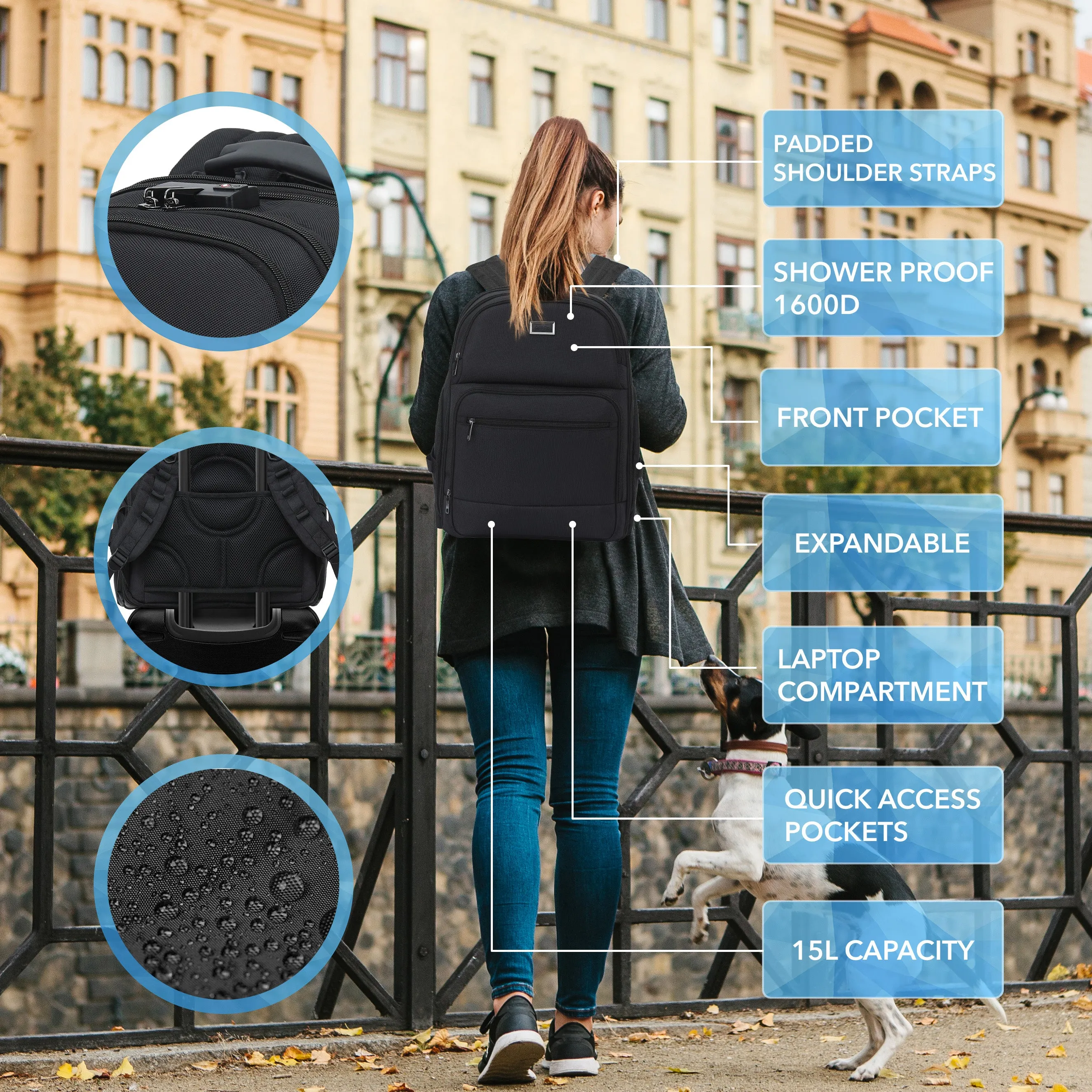 Cabin Pro 'Stride' Underseat Backpack for Travelling TSA Approved Lock Expandable Backpack - Carry On Luggage For easyJet, Ryanir. BA, Jet2 & Many More!