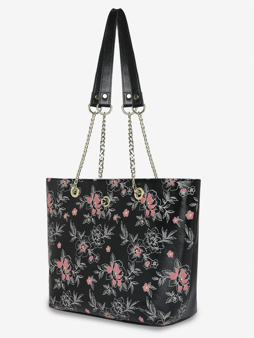Caprese Snow Printed Large Black Satchel Bag