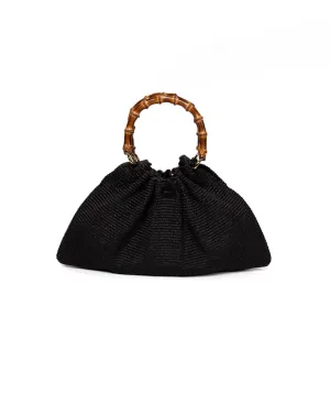 Caterina Raffia Bamboo Bag Black