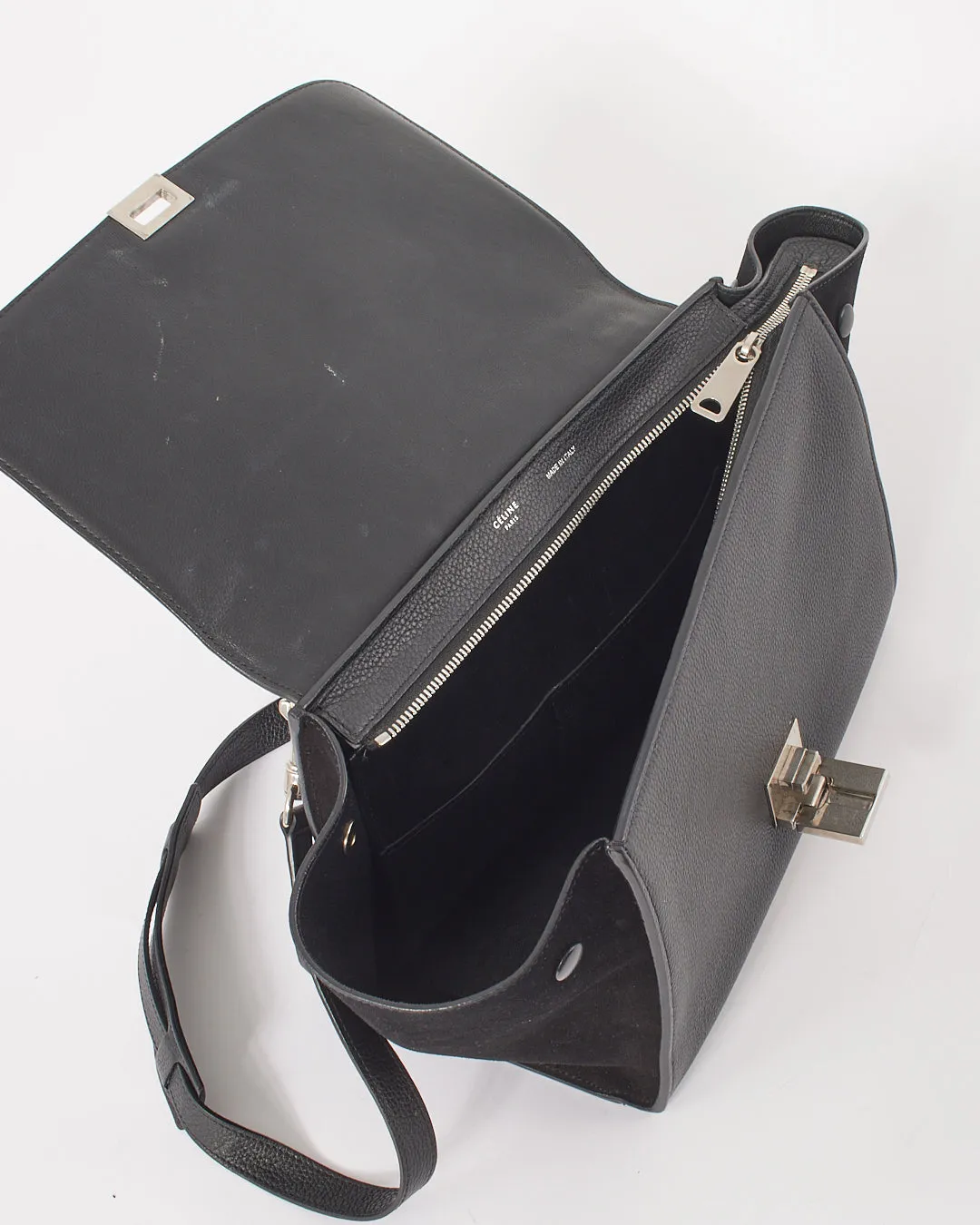 Celine Black Leather & Suede Small Trapeze Bag