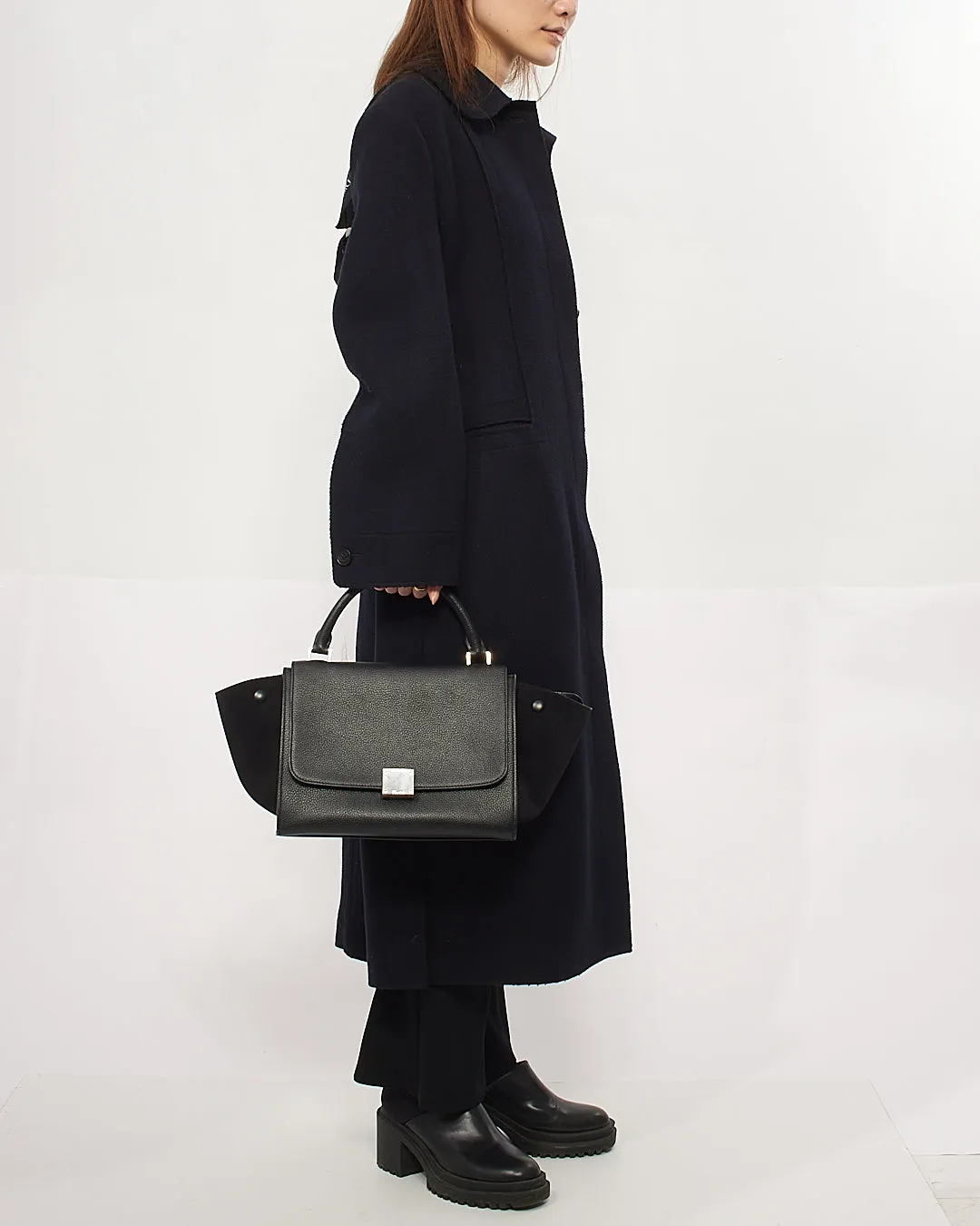 Celine Black Leather & Suede Small Trapeze Bag