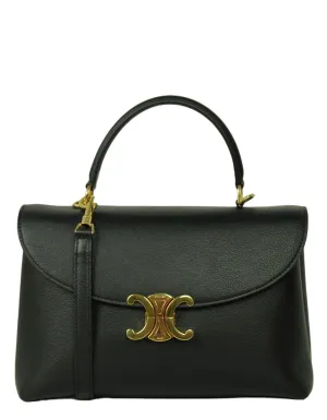 Celine Black Supple Calfskin Leather Medium Nino Bag w/ Strap