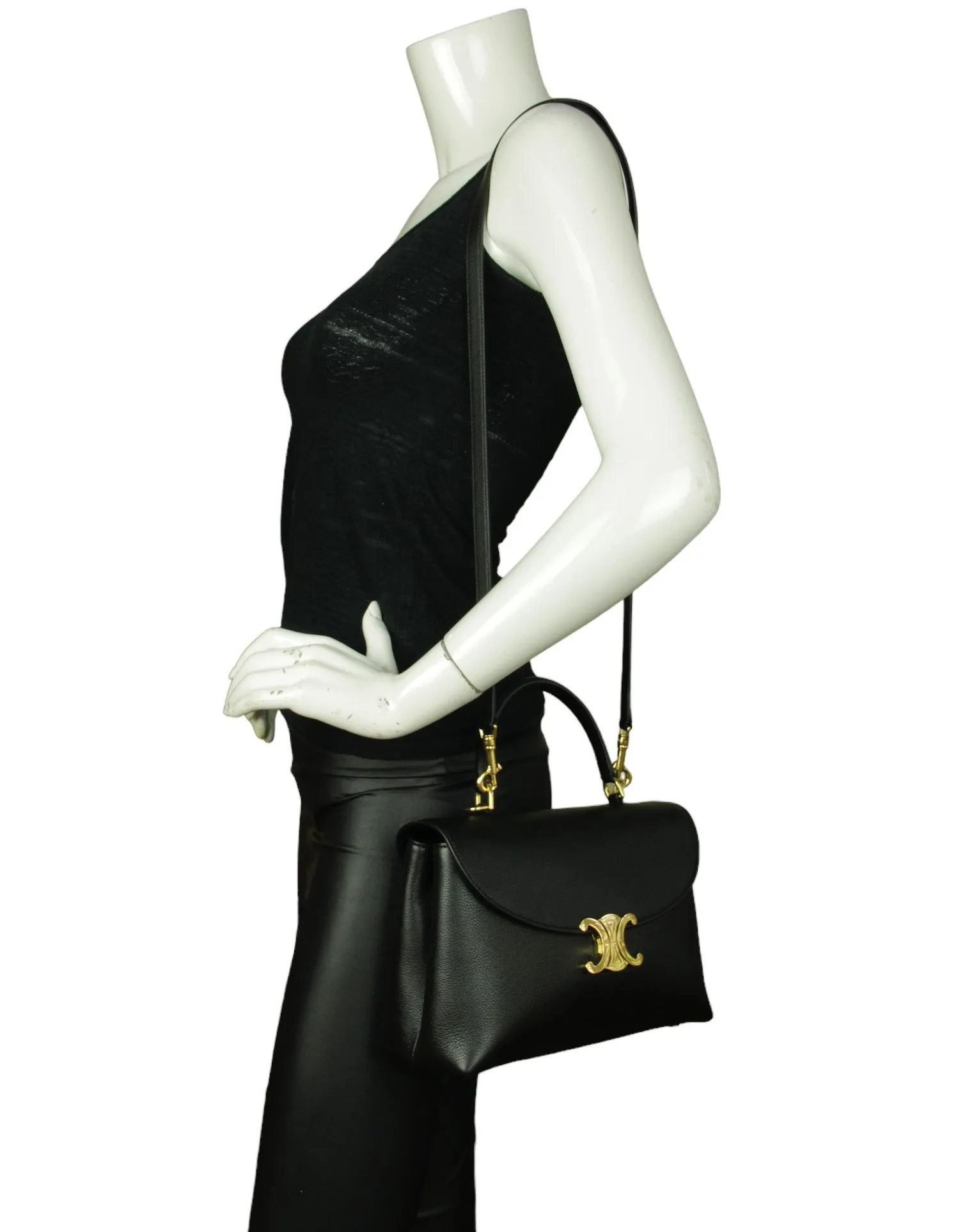 Celine Black Supple Calfskin Leather Medium Nino Bag w/ Strap