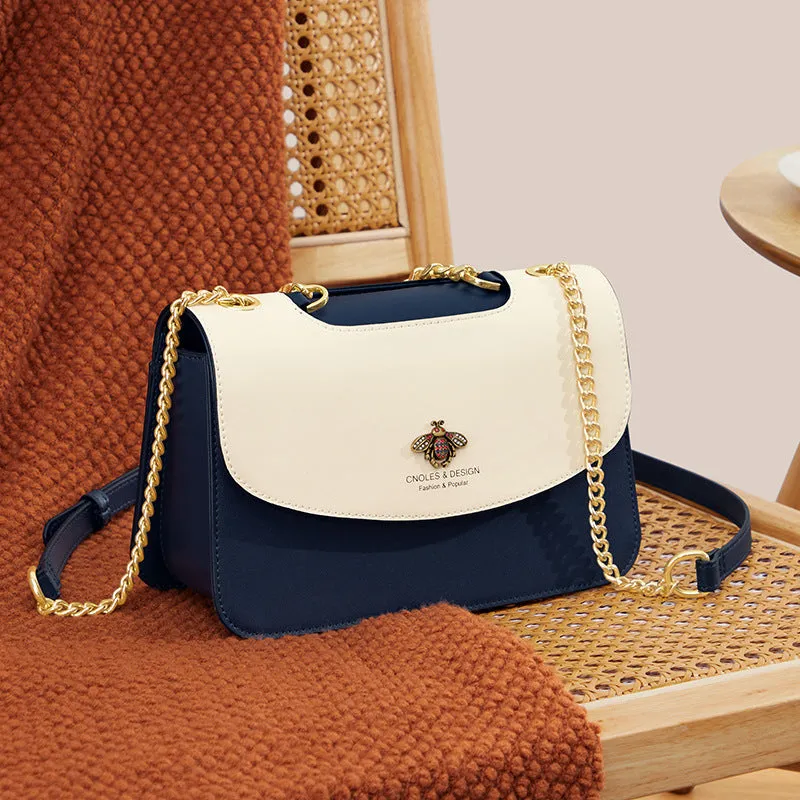Chain Bee LOGO Versatile Shoulder Messenger Leather Handbag