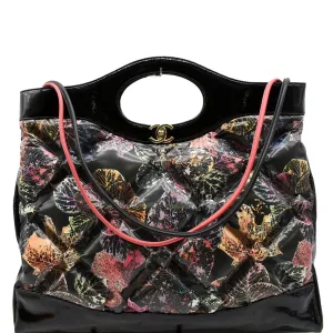 CHANEL 31 Large Leaves Printed Leather Shopping Shoulder Bag Black