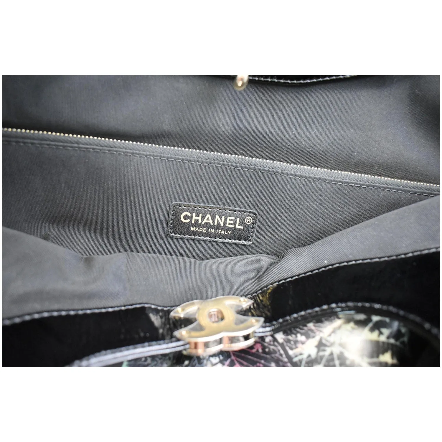 CHANEL 31 Large Leaves Printed Leather Shopping Shoulder Bag Black