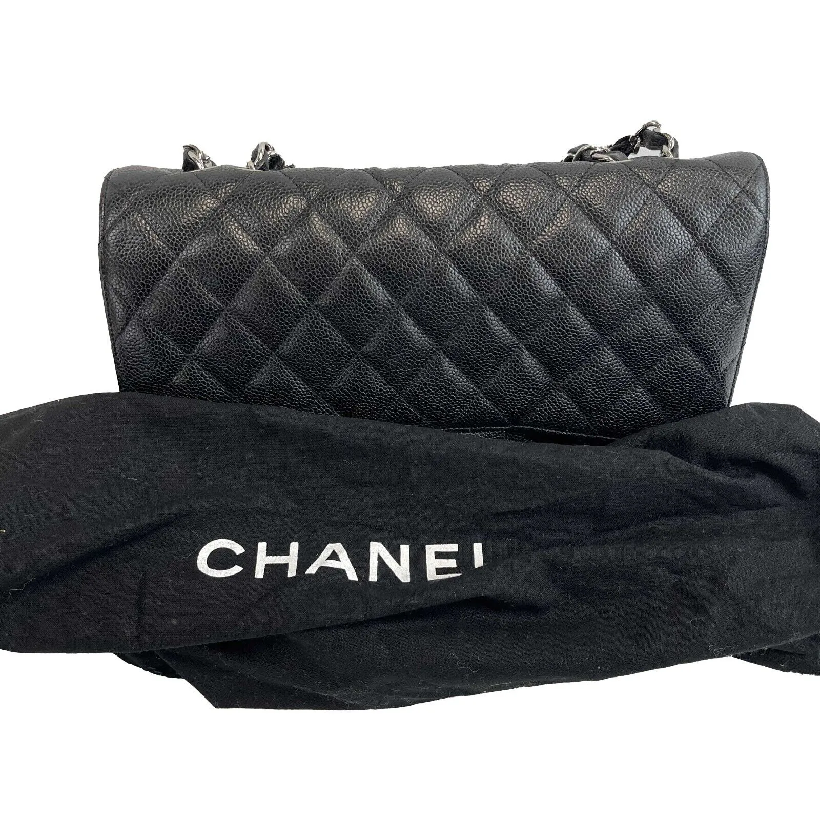 CHANEL - Black CC Caviar Quilted Leather Jumbo Shoulder Bag