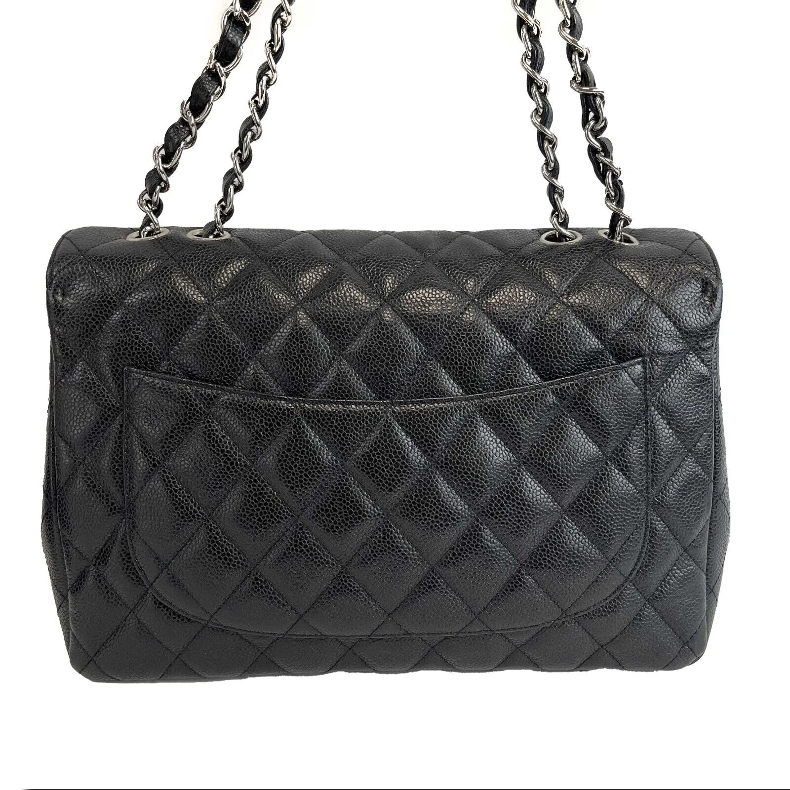 CHANEL - Black CC Caviar Quilted Leather Jumbo Shoulder Bag