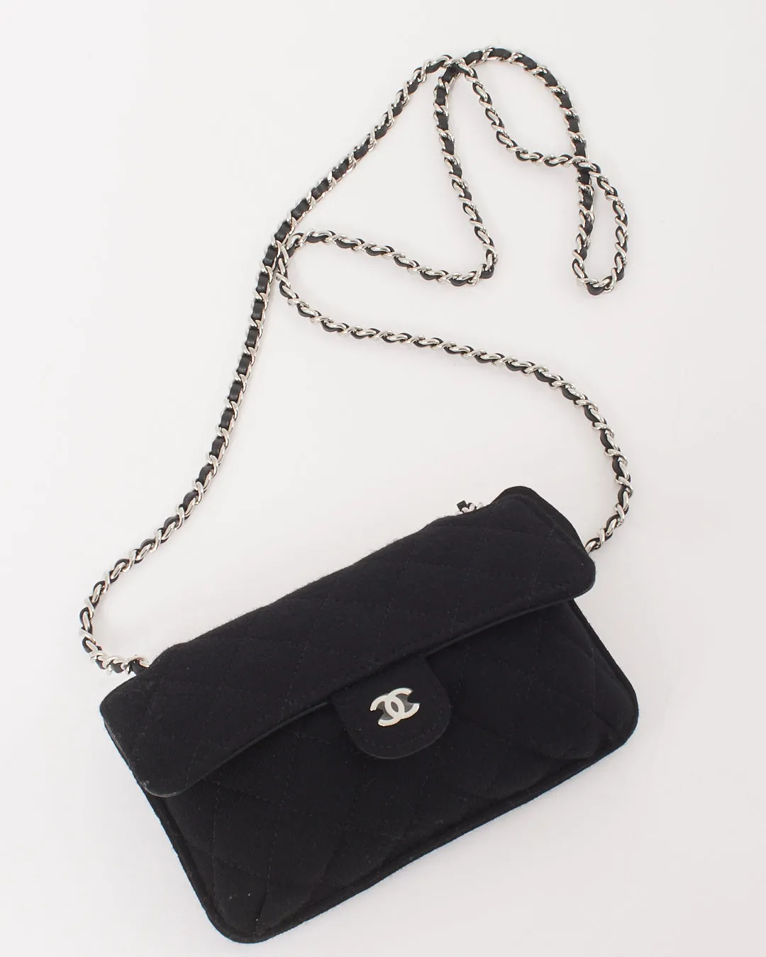 Chanel Black/Grey Wool/Multi Logo Mini Flap/Foldable Shopping Tote
