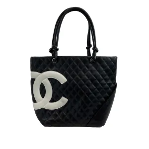 CHANEL - Excellent - Cambon Large Tote Black White CC Leather Shoulder Bag