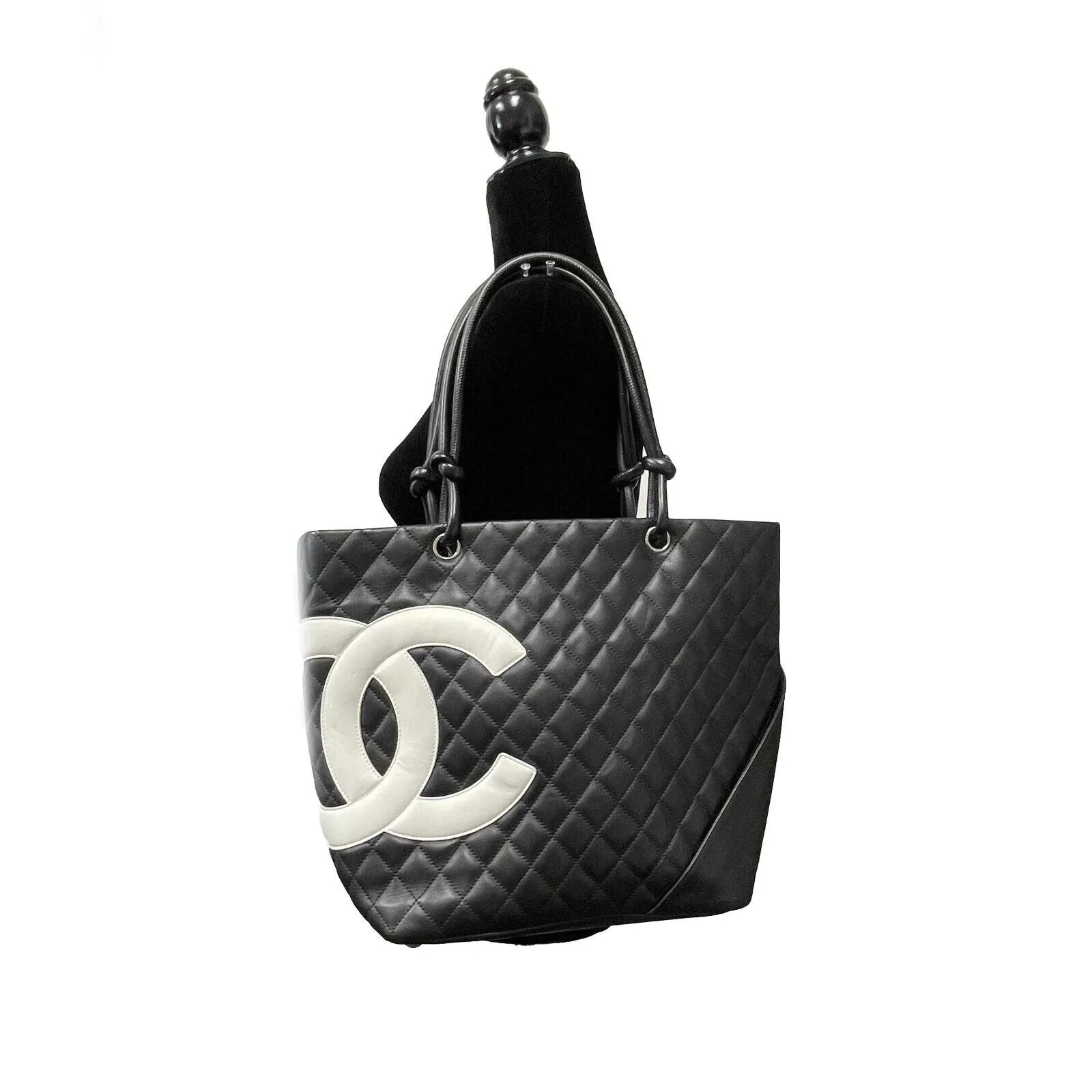 CHANEL - Excellent - Cambon Large Tote Black White CC Leather Shoulder Bag