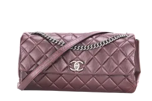 CHANEL LADY PEARLY FLAP (1690xxxx) BURGUNDY DISTRESSED LEATHER SILVER HARDWARE WITH CARD, DUST COVER & BOX